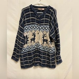 Northcrest Blue and Beige Reindeer Cardigan